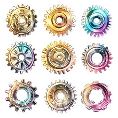 Hand-Drawn Shiny Metal Gear Illustration Set with Unique Style