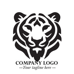 Head of Tiger Logo Symbol in Black on the White Background with Bold and Minimalist Style