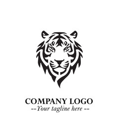 Head of Tiger Logo Symbol in Black on the White Background with Bold and Minimalist Style