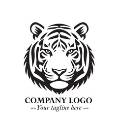 Head of Tiger Logo Symbol in Black on the White Background with Bold and Minimalist Style