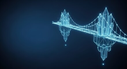 Futuristic digital bridge with glowing crystalline towers
