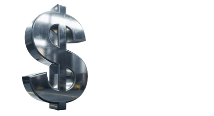 3d icon of a shiny silver dollar sign isolated on transparent background, symbolizing wealth, finance, and economic prosperity