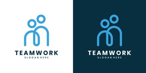 Teamwork logo design with two people icon