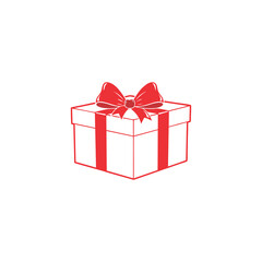 Obraz premium A red outlined gift box with a bow, presented on a white background.