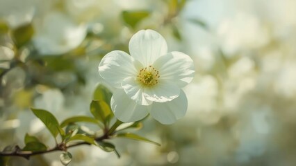 Obraz premium The view of the beautiful white flower from the plant with background, abstract, flower, summer, nature, tree, spring, leaf, white, floral
