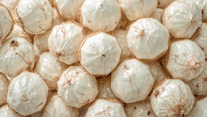 Fototapeta premium Peeled coconuts ready to be processed into food