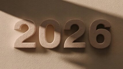 The year 2026 displayed as large three-dimensional beige numbers on a wall. - Powered by Adobe