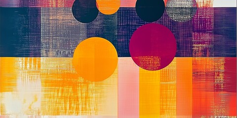 Vibrant Abstract Geometric Art with Circles and Textured Rectangular Color Blocks
