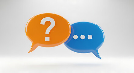 Two speech bubbles with question mark and dots isolated on white background
