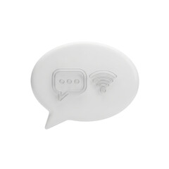 A white speech bubble with a chat icon and wifi symbol on a black background in a simple illustration on transparent background