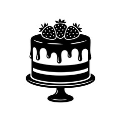 Black and white icon of a drip cake with strawberries