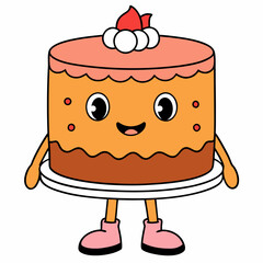 Happy cartoon cake character with pink boots and cherry topping