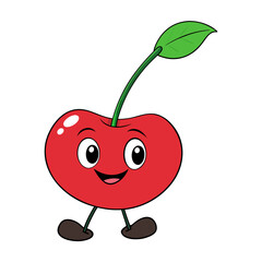 Happy cartoon cherry character walking with a smile