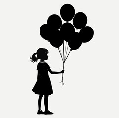 Silhouette of a young girl holding a bunch of balloons