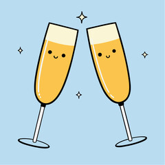 Cute champagne glasses toasting with sparkles