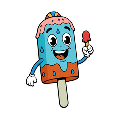 Happy cartoon popsicle character holding a small treat