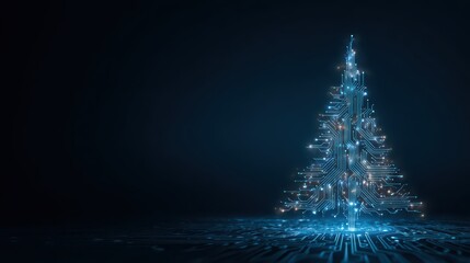 Modern technology meets holiday spirit in a glowing digital Christmas tree design