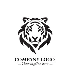 Head of Tiger Logo Symbol in Black on the White Background with Bold and Minimalist Style