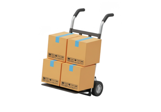Moving and logistics made easy with a hand truck carrying stacked cardboard boxes