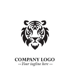Head of Tiger Logo Symbol in Black on the White Background with Bold and Minimalist Style