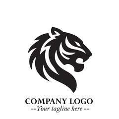 Head of Tiger Logo Symbol in Black on the White Background with Bold and Minimalist Style