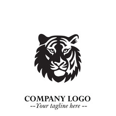 Head of Tiger Logo Symbol in Black on the White Background with Bold and Minimalist Style