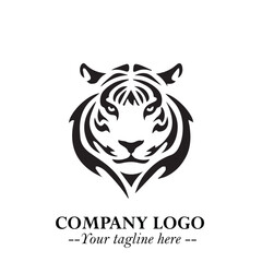 Head of Tiger Logo Symbol in Black on the White Background with Bold and Minimalist Style