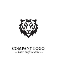 Head of Tiger Logo Symbol in Black on the White Background with Bold and Minimalist Style