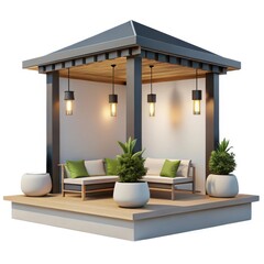 3d modern gazebo with seating and plants
