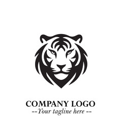 Head of Tiger Logo Symbol in Black on the White Background with Bold and Minimalist Style