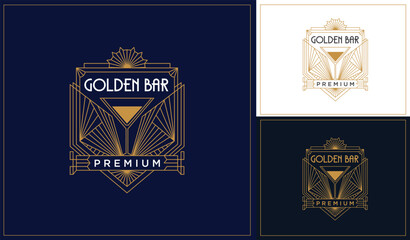 Vintage art deco style cocktail bar, lounge, pub, restaurant logo design