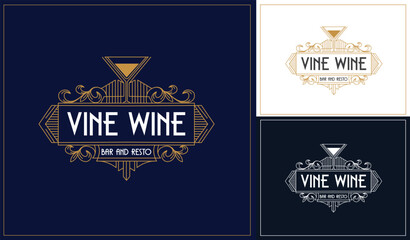 Vintage art deco style cocktail bar, lounge, pub, restaurant logo design