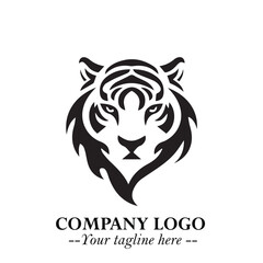 Head of Tiger Logo Symbol in Black on the White Background with Bold and Minimalist Style