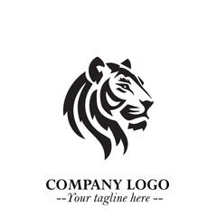 Head of Tiger Logo Symbol in Black on the White Background with Bold and Minimalist Style