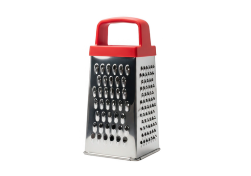Essential stainless steel box grater with bright red handle for effortless kitchen prep