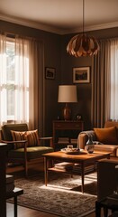 Fototapeta premium Cozy Vintage Living Room with Warm Film Tones and Soft Natural Light