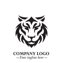 Head of Tiger Logo Symbol in Black on the White Background with Bold and Minimalist Style