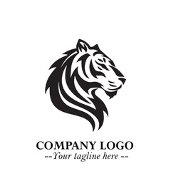 Head of Tiger Logo Symbol in Black on the White Background with Bold and Minimalist Style