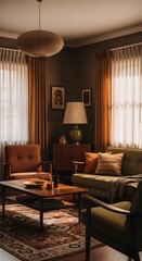Fototapeta premium Cozy Vintage Living Room with Warm Film Tones and Soft Natural Light
