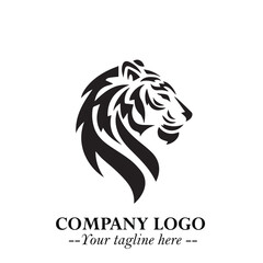 Head of Tiger Logo Symbol in Black on the White Background with Bold and Minimalist Style