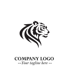 Head of Tiger Logo Symbol in Black on the White Background with Bold and Minimalist Style