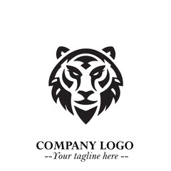 Head of Tiger Logo Symbol in Black on the White Background with Bold and Minimalist Style