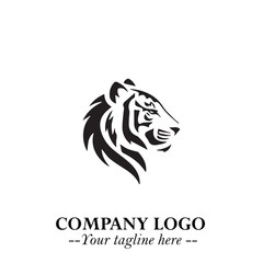 Head of Tiger Logo Symbol in Black on the White Background with Bold and Minimalist Style