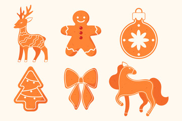 set of Christmas ginger cookies is isolated on a white background. Vector illustration