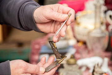 Vintage flea market with warm nostalgic mood