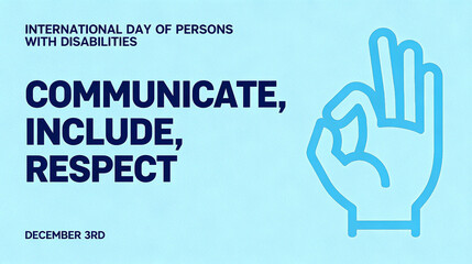 Sign language gestures and disability day text represent disability day, communication tolerance and respect, and are suitable for social advocacy and public welfare promotion scenarios.
