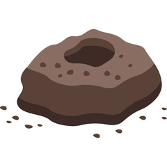 Brown Dirt Mound With A Hole In The Center On A Transparent Background With Small Dirt Clumps Scattered Around