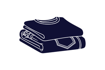 Clean outline illustration of a stack of folded jeans and a t shirt
