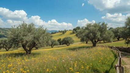 Hills and countryside flowers,summer,nature,spring,landscape,agriculture,italy,trees,field,olive