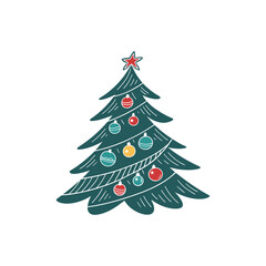 Stylized christmas tree with ornaments and star on white background